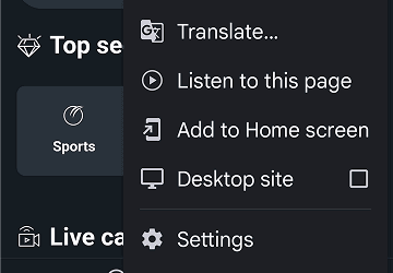 Tap the browser menu Tap the browser menu